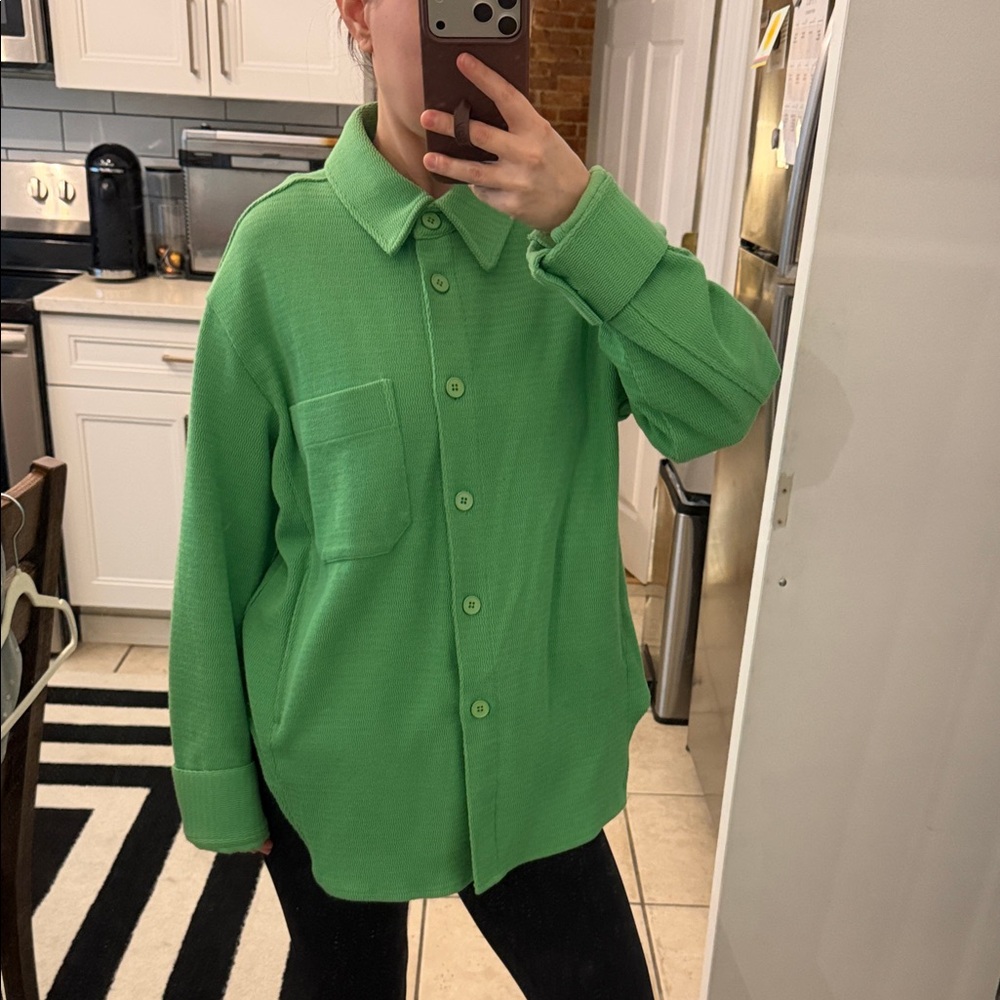 Green button up shirt jacket